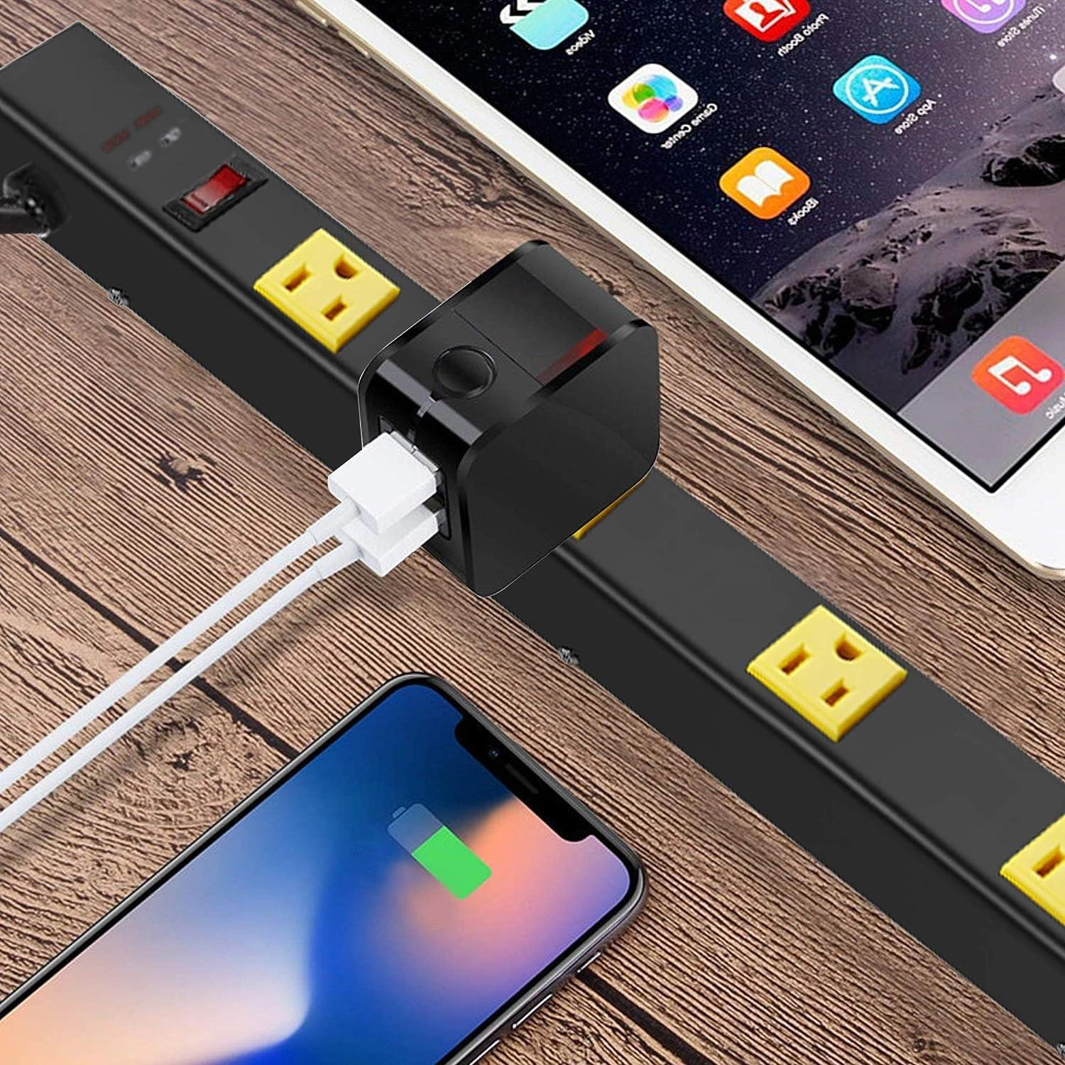 Power Surge Strip Wall Mount Black Long Outlet Protector