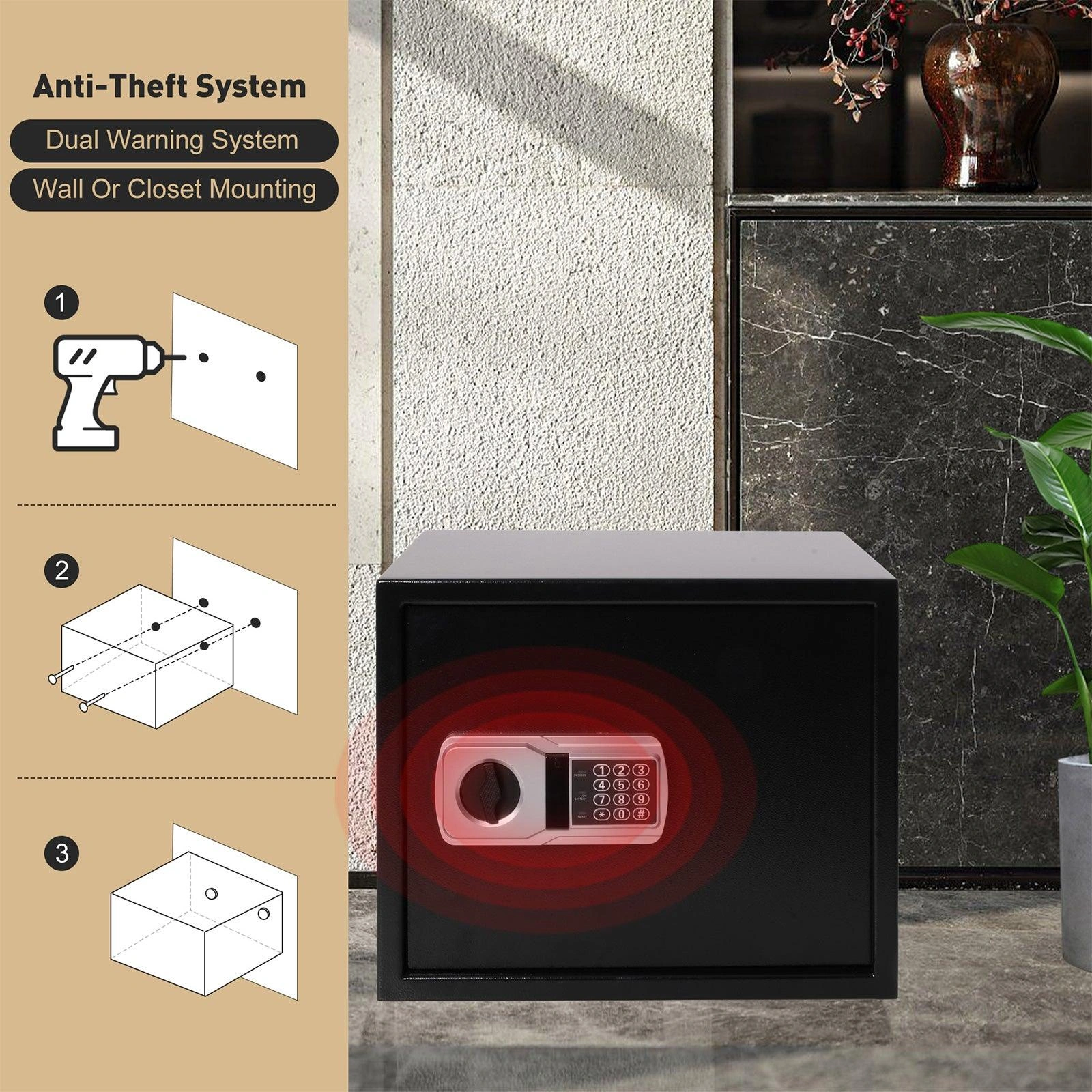 Secure Your Peace of Mind: Digital Safe with Alarm & Removable Shelf.